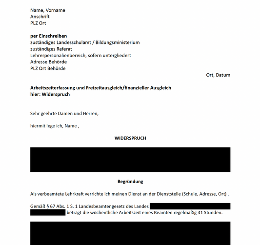 Widerspruch: Arbeitszeiterfassung mittels Deputatstunden - Einführung elektronischer Arbeitszeiterfassung