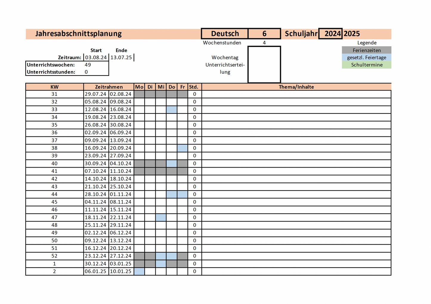 Schulalltag - Jahres(abschnitts)planung